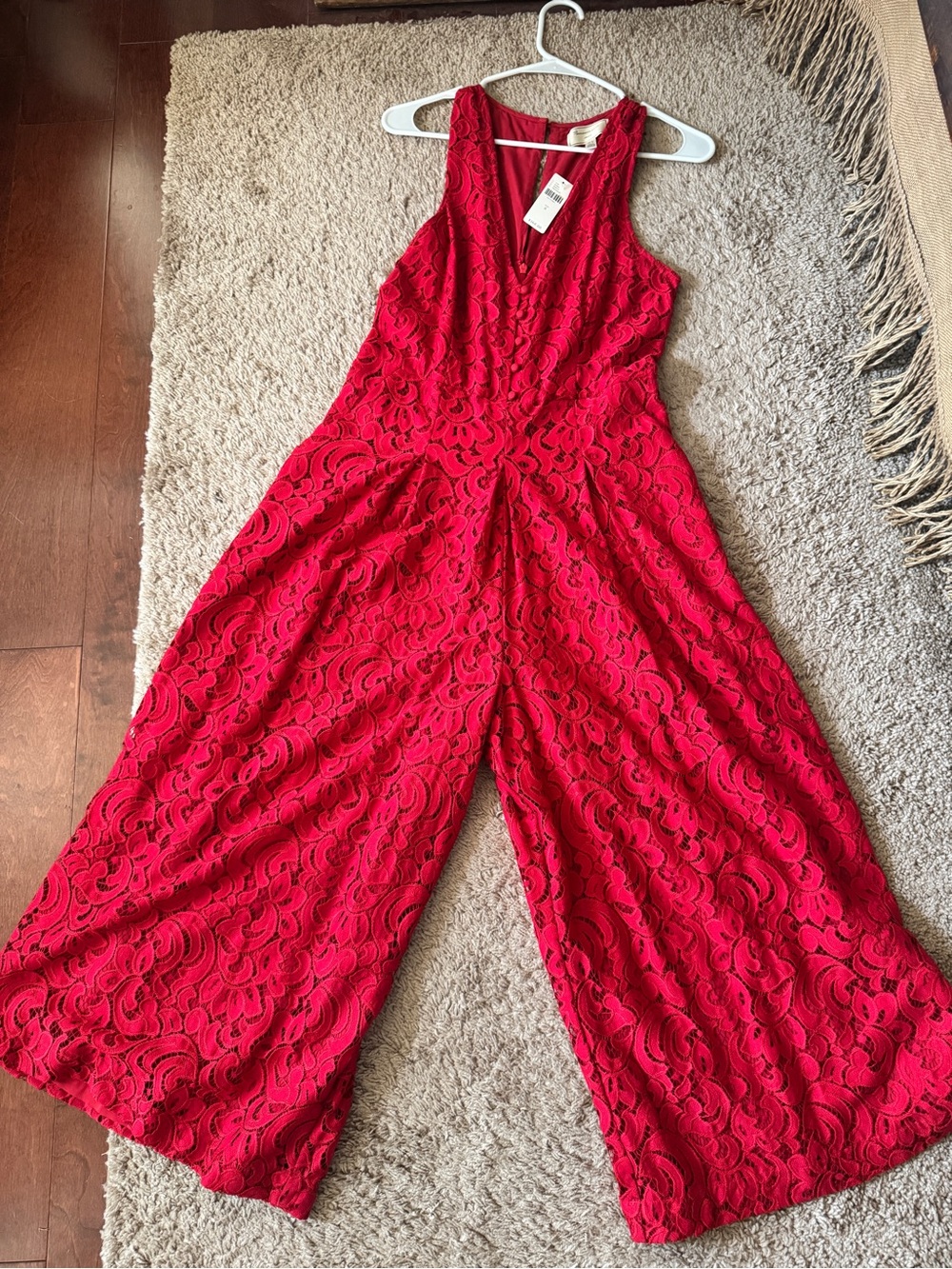 NEW Anthropologie Red Lace Jumper Wide Leg